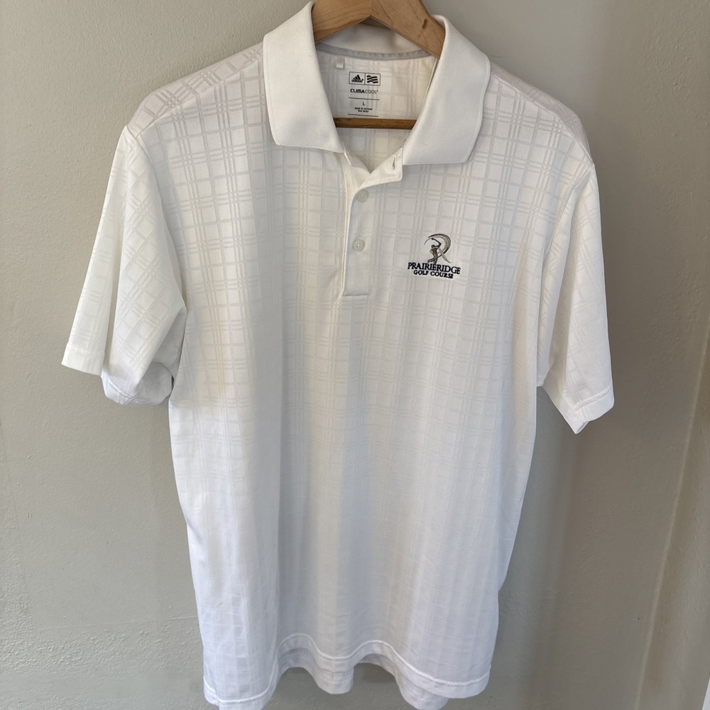 Adidas Climacool Golf Shirt Mens L White Prairie Ridge Golf Course Polo